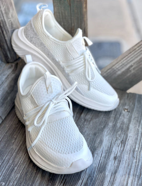 WHITE GLITTER SOFT SERVE SNEAKER BY CORKYS