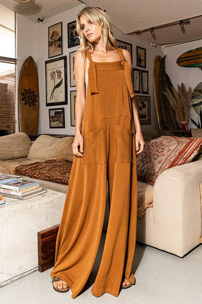 GIRL ON FIRE RIBBED OVERALLS - CAMEL
