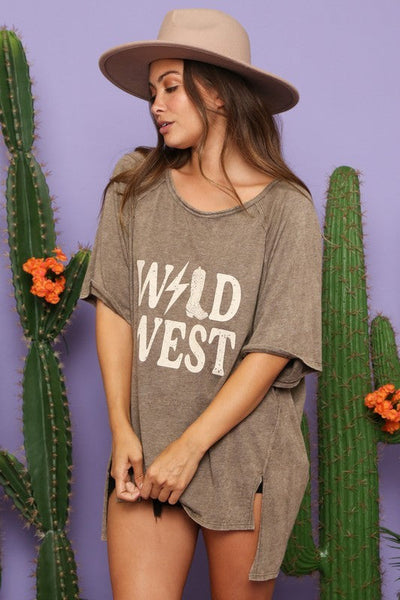 WILD WEST HI-LOW WASHED GRAPHIC TOP