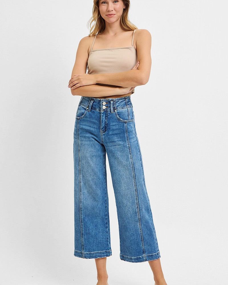 HIGH RISE CROPPED WIDE LEG FRONT SEAM JEANS BY RISEN REG/CURVY - Main Image