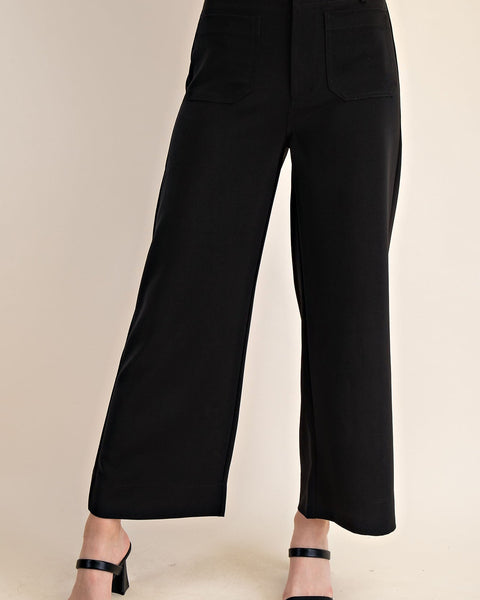 COLETTE CROPPED WIDE-LEG PANTS- BLACK