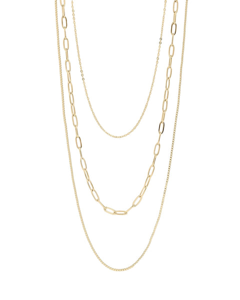 18K GOLD PLATED LAYERED CHAIN NECKLACE - GOLD