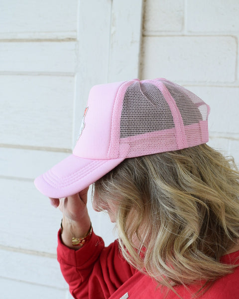 GHOST WITH FLOWERS TRUCKER HAT -LT. PINK