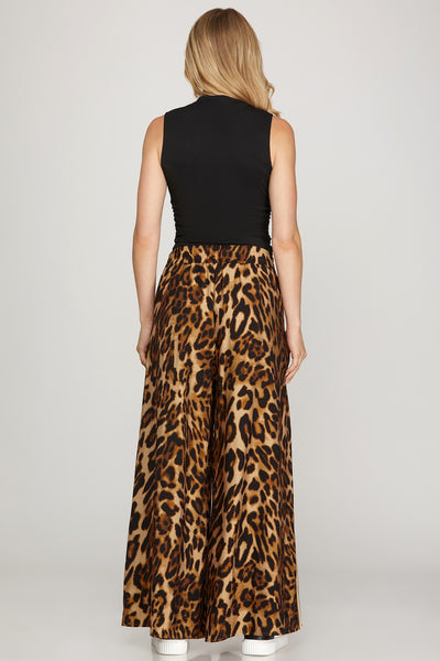 WIDE LEG LEOPARD PRINT PANT  - TAUPE - CURVY