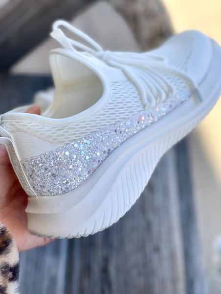 WHITE GLITTER SOFT SERVE SNEAKER BY CORKYS