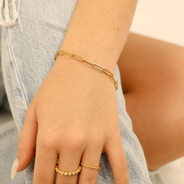 18K GOLD PLATED PAPERCLIP CHAIN BRACELET - GOLD