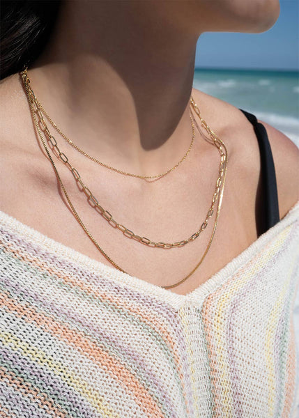 18K GOLD PLATED LAYERED CHAIN NECKLACE - GOLD