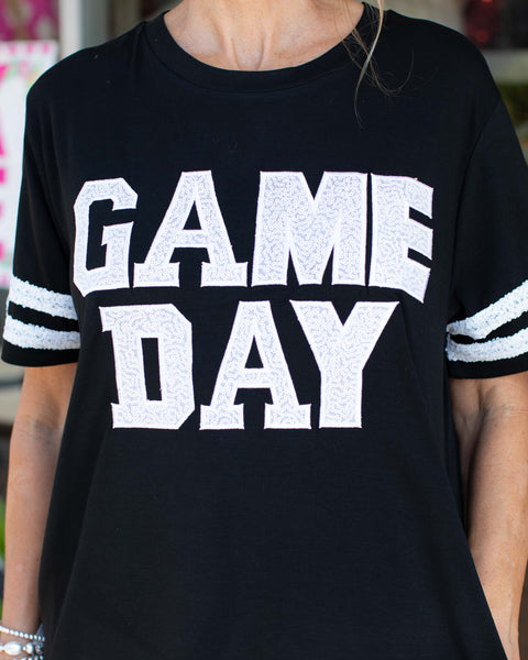 GAME DAY READY SEQUIN T SHIRT DRESS - BLACK