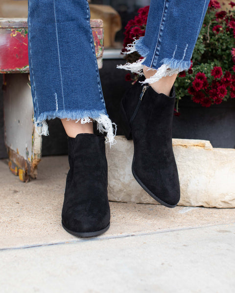 BLACK POTION FAUX SUEDE BOOTIE BY CORKYS