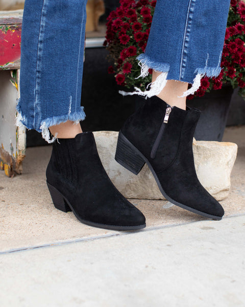 BLACK POTION FAUX SUEDE BOOTIE BY CORKYS