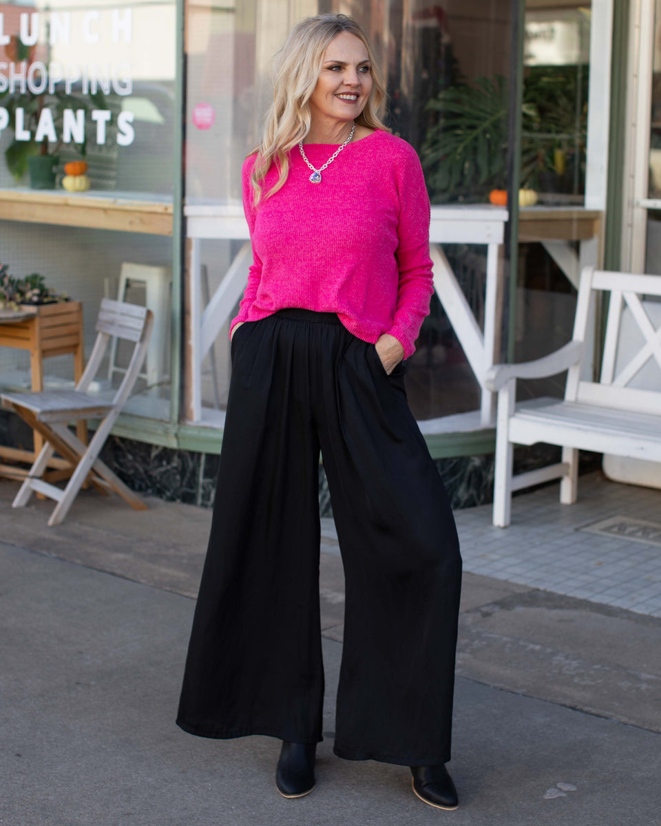 Palazzo Pant  Black/Sand Damask