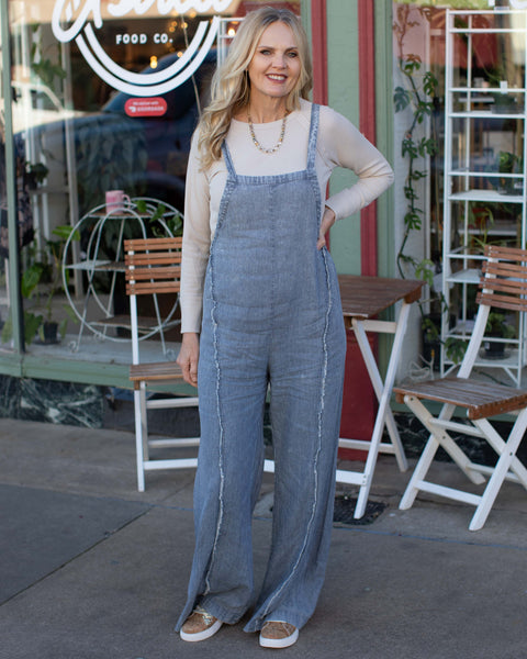 MILEY STONE WASH PINSTRIPED JUMPSUIT