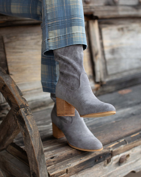 FAUX SUEDE SLOUCH BOOT BY CORKY'S - GREY - Salty Lime Boutique