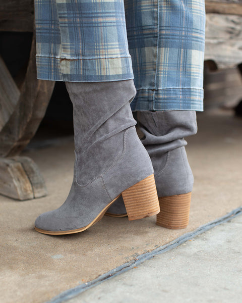 FAUX SUEDE SLOUCH BOOT BY CORKY'S - GREY - Salty Lime Boutique