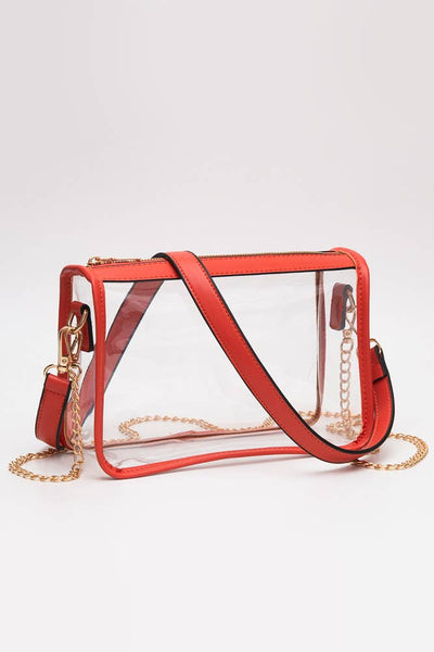 CLEAR RECTANGLE STADIUM CONCERT CROSSBODY BAG - ORANGE
