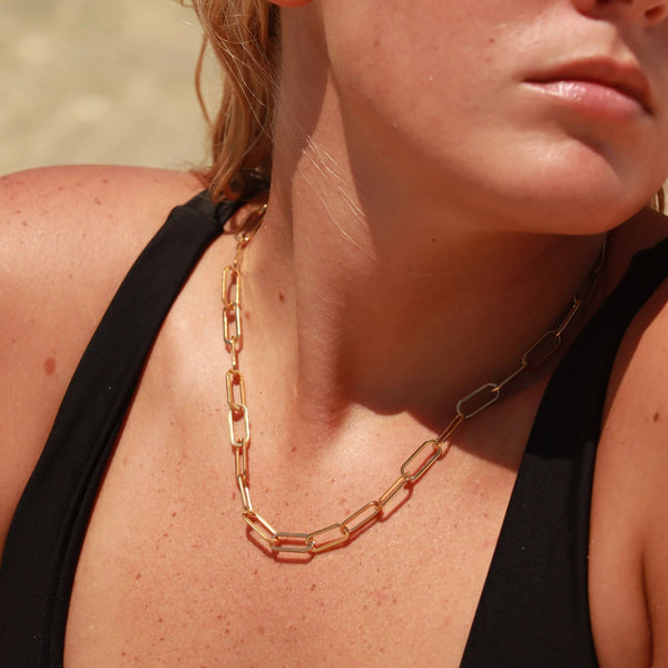 18K GOLD PLATED PAPERCLIP CHAIN NECKLACE