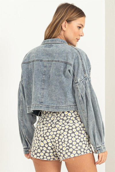 DARBY CROPPED DENIM JACKET WITH PUFF SLEEVE