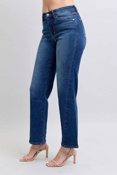 MID RISE SIDE SEAM DETAIL STRAIGHT JEANS BY JUDY BLUE - REG/CURVY