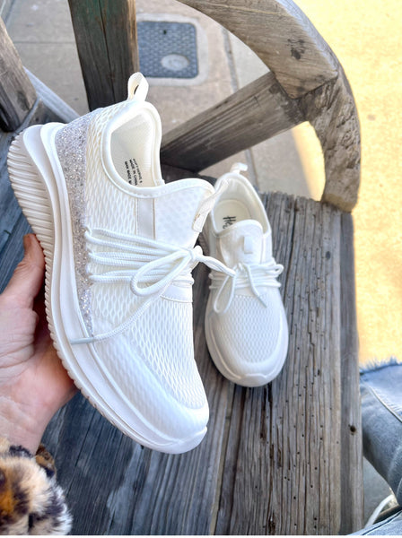 WHITE GLITTER SOFT SERVE SNEAKER BY CORKYS