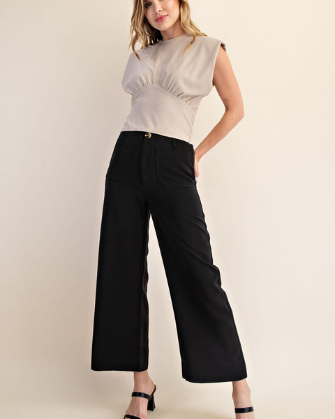 COLETTE CROPPED WIDE-LEG PANTS- BLACK