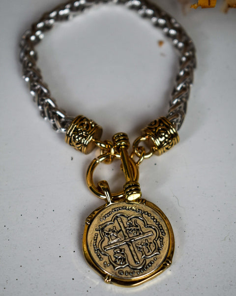 COIN ROPE CHAIN BRACELET - SILVER/GOLD