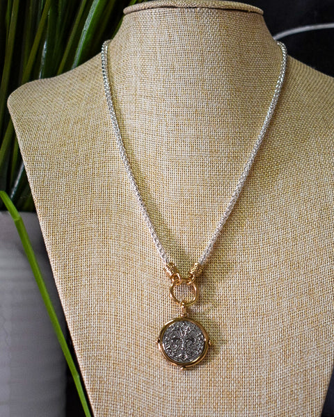 VINTAGE TWO TONE COIN NECKLACE- ARROW