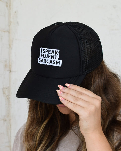 FLUENT SARCASM TRUCKER HAT - SOLID BLACK