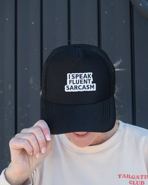 FLUENT SARCASM TRUCKER HAT - SOLID BLACK