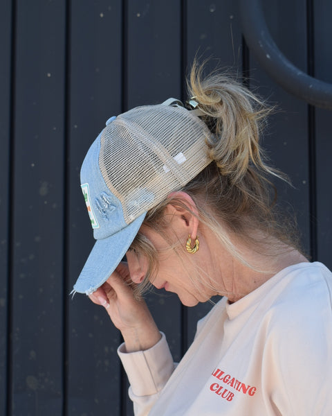 TEQUILA LIME & SUNSHINE TRUCKER HAT - DISRESSED LGT DENIM