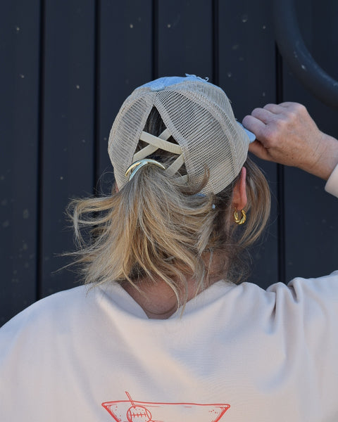 TEQUILA LIME & SUNSHINE TRUCKER HAT - DISRESSED LGT DENIM