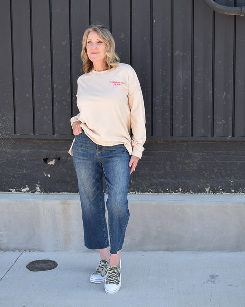 HIGH WAIST BACK POCKET EMBROIDERY CROP WIDE LEG JEAN BY JUDY BLUE - REG/CURVY