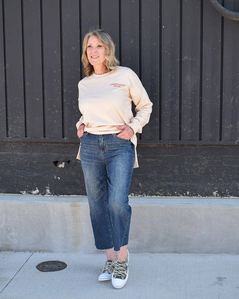 HIGH WAIST BACK POCKET EMBROIDERY CROP WIDE LEG JEAN BY JUDY BLUE - REG/CURVY