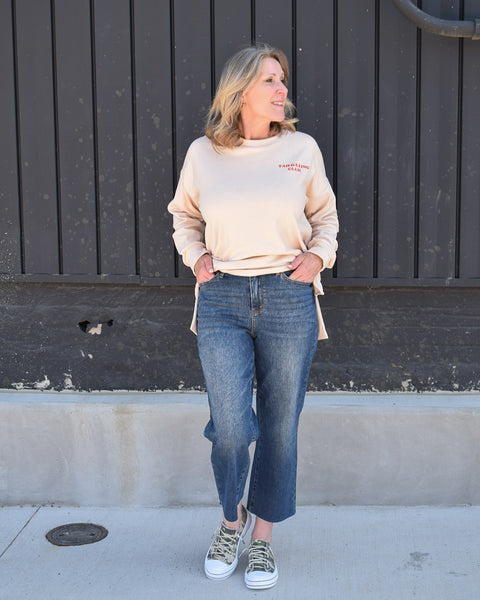 HIGH WAIST BACK POCKET EMBROIDERY CROP WIDE LEG JEAN BY JUDY BLUE - REG/CURVY