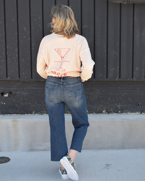 HIGH WAIST BACK POCKET EMBROIDERY CROP WIDE LEG JEAN BY JUDY BLUE - REG/CURVY