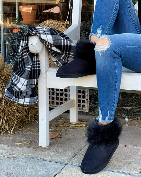 BLACK FROST FUZZY BOOTS BY VERY G - Salty Lime Boutique