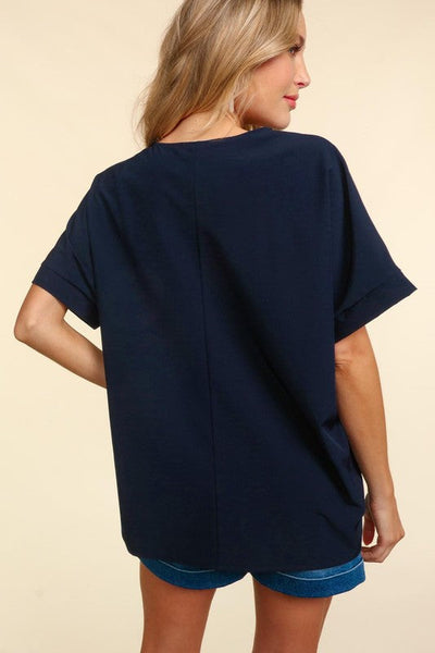 MY TIME STRETCHED WOVEN TOP - NAVY
