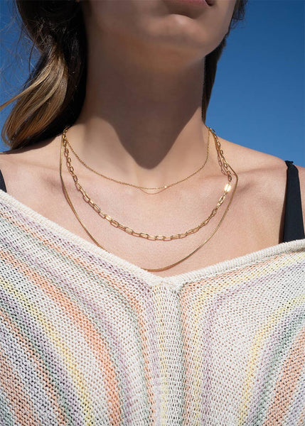 18K GOLD PLATED LAYERED CHAIN NECKLACE - GOLD