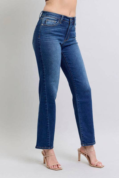 MID RISE SIDE SEAM DETAIL STRAIGHT JEANS BY JUDY BLUE - REG/CURVY