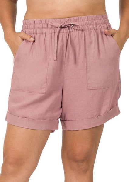 STUCK ON YOU CURVY LINEN SHORTS - ROSE - Salty Lime Boutique