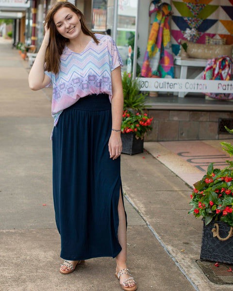 I WANNA LOVE YOU CURVY MAXI SKIRT - NAVY - Salty Lime Boutique