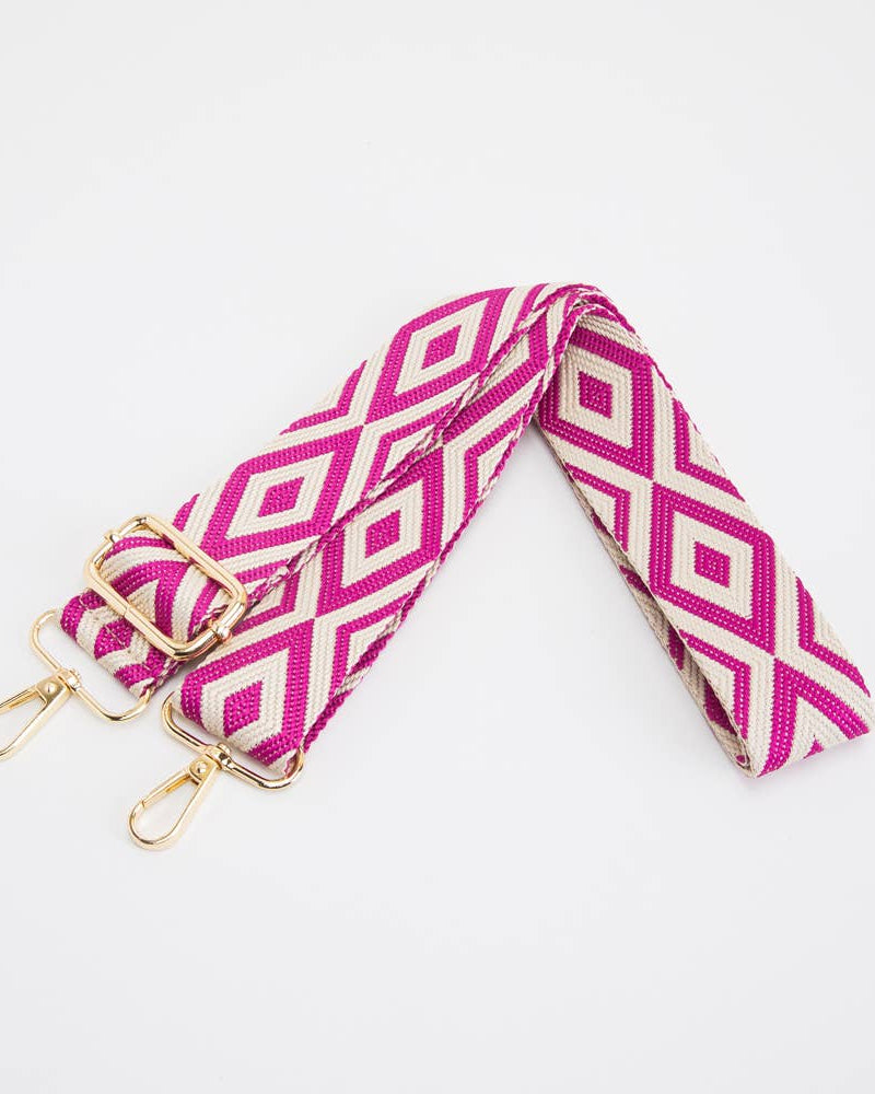 IKAT WOVEN ADJUSTABLE CANVAS BAG STRAP - BEIGE/FUCHSIA
