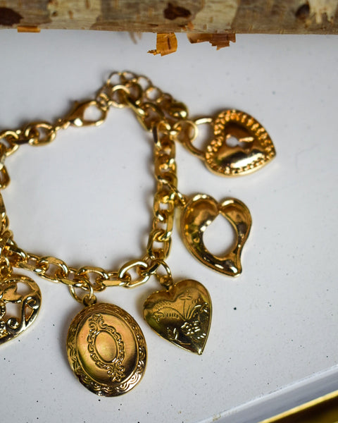 MULTI INTRICATE HEART CHARMS CHAIN BRACELET