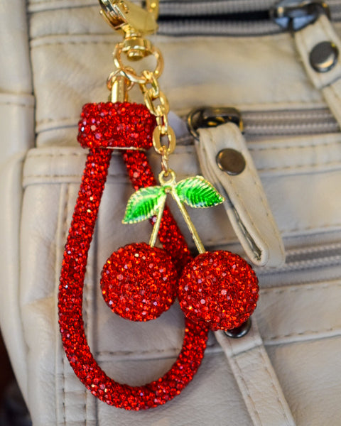 RED RHINESTONE CHERRY PURSE/KEY CHAIN CHARM