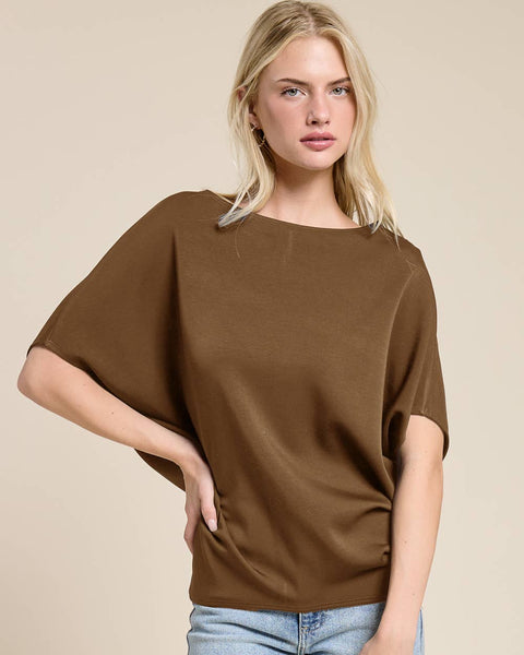 Claudia Short Sleeve Scuba Dolman Top - Brown