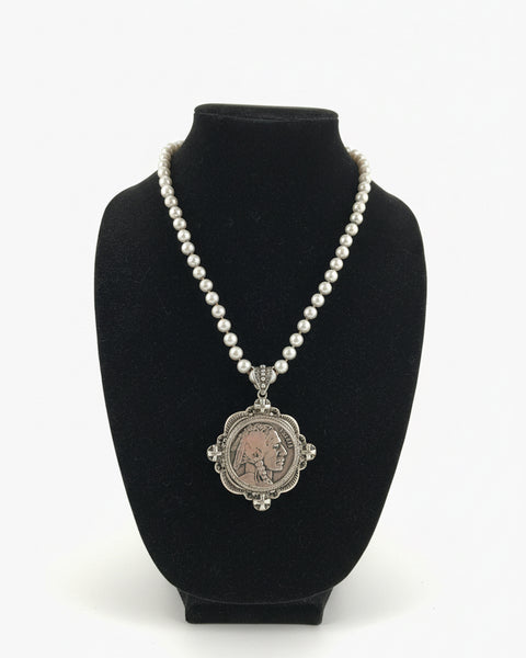 INDIAN HEAD COIN CHUNKY NECKLACE - SILVER - Salty Lime Boutique