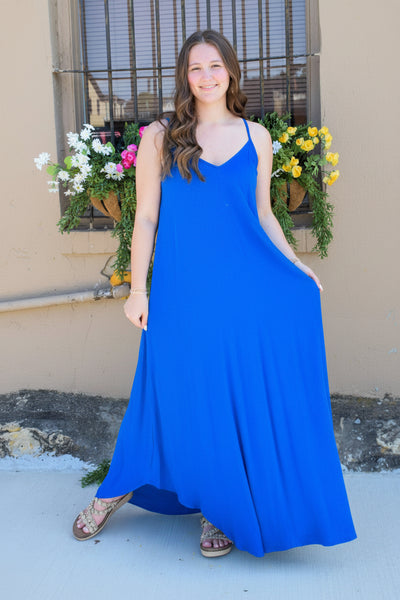 Summer Cami Dress W/ Pockets: CLASSIC BLUE - Salty Lime Boutique