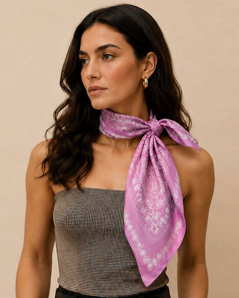 WLQS514 Bandana Print Square Scarf: Pink - Salty Lime Boutique