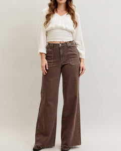 Brown Retro Wide leg jean with utility pockets by judy blue
