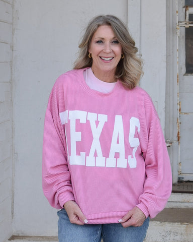 RESTOCKED TEXAS RIB CORD SWEATSHIRT - PINK