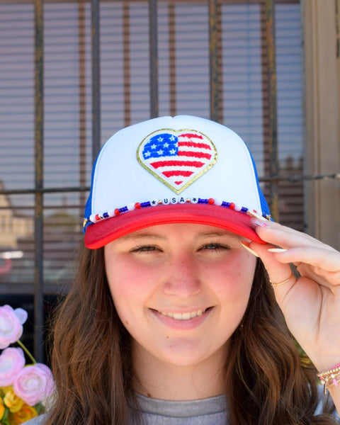 Americana Heart Trucker Hat - Salty Lime Boutique